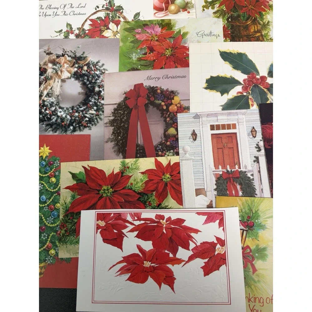 Vintage Christmas Cards Fronts ONLY Greenery Trees Wreaths Scrapbook Crafts 50+